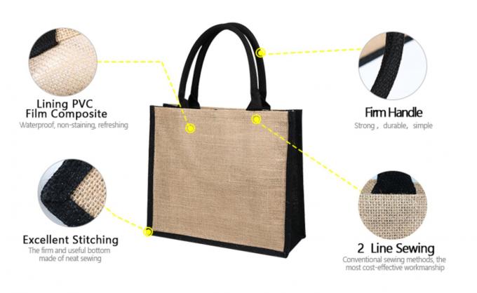 Custom Printed Jute Tote Bags Laminated Patterned Burlap Handbag 2