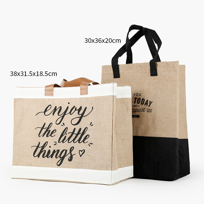 Large Printed Tote Jute Bags Customized Hessian Bags For Return Gifts 0
