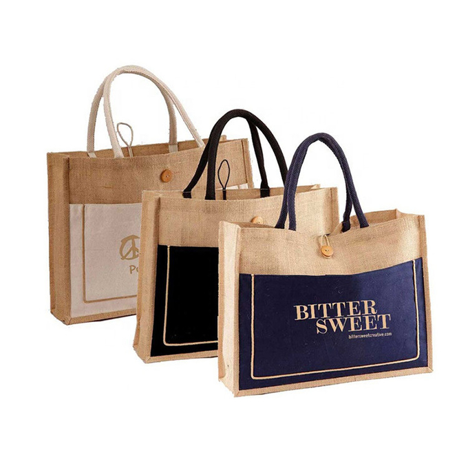 Linen Stitching Canvas Hessian Shopping Bags Custom Printed For Women 0