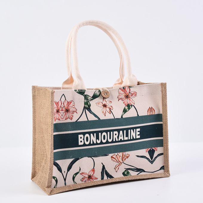 Personalized Natural Canvas Printed Jute Bags Burlap Tote Bag 1
