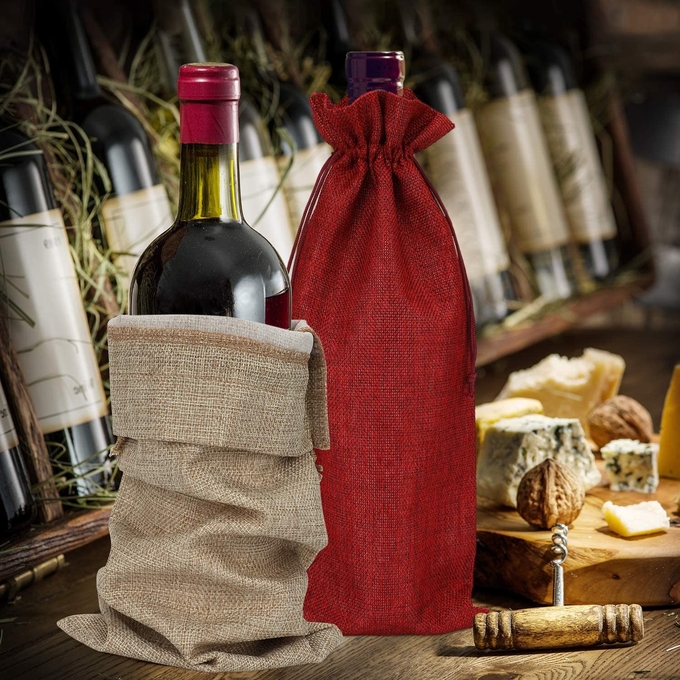 Resuable Drawstring Printed Jute Bags Gift Bags for Wine 1