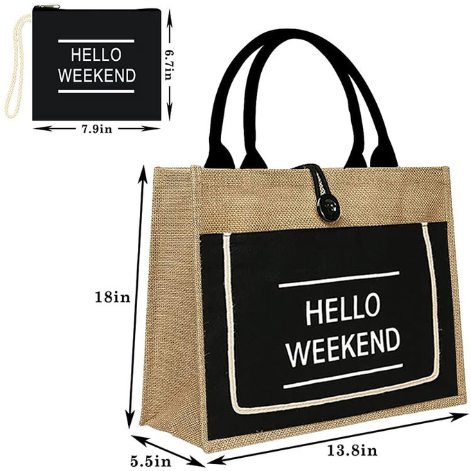 Printed Shopping Jute Tote Bags Organic Burlap Beach Bag 1
