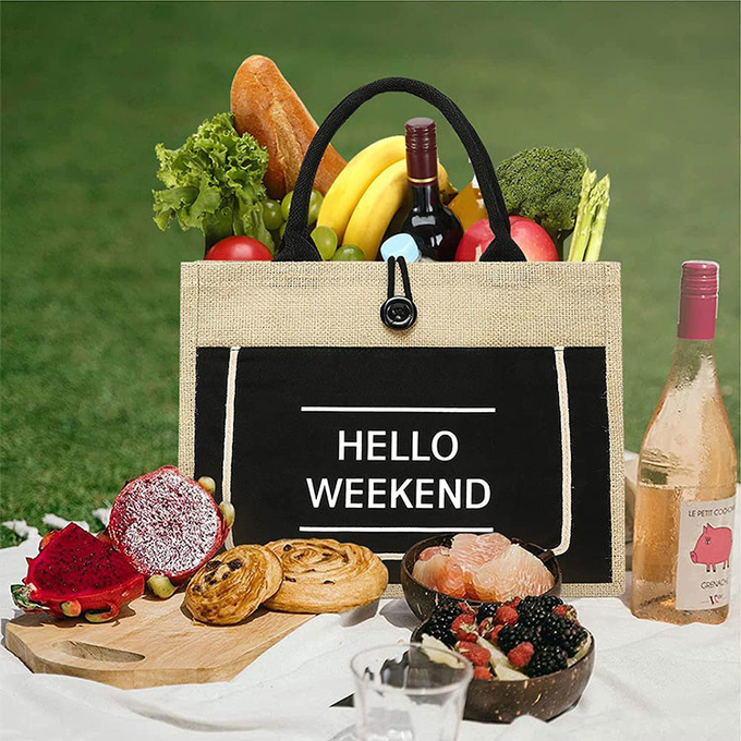 Printed Shopping Jute Tote Bags Organic Burlap Beach Bag 2