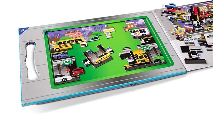 Carry Magnetic Jigsaw Puzzle Travel Toy Vehicle 15 Piece Green 1