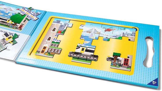 Carry Magnetic Jigsaw Puzzle Travel Toy Vehicle 15 Piece Green 2