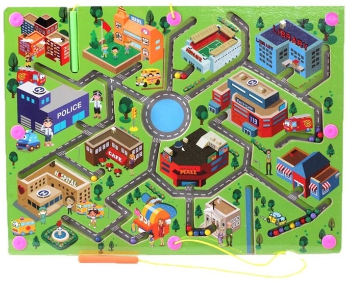 Kids City Traffic Wooden Magnetic Puzzle Maze Board Game Educational Toys 0
